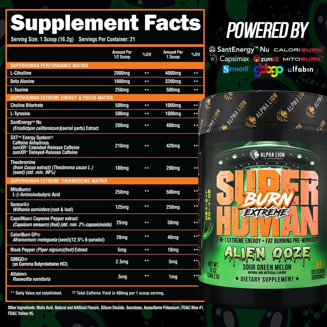 Alpha Lion Superhuman Burn Extreme Pre-Workout Supplement Facts