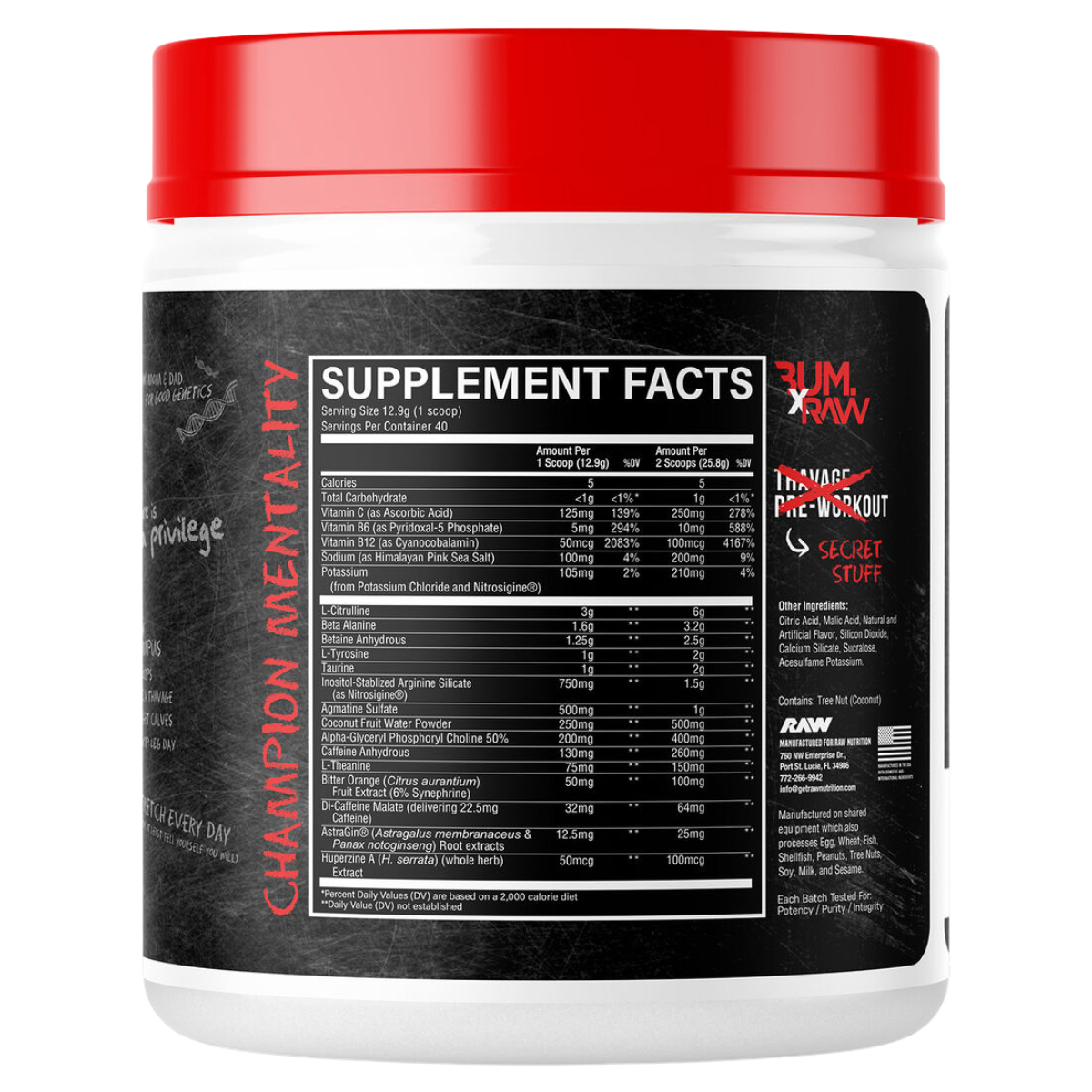 CBUM Thavage Pre-Workout - Christopher's Secret Stuff, Ingredients Panel