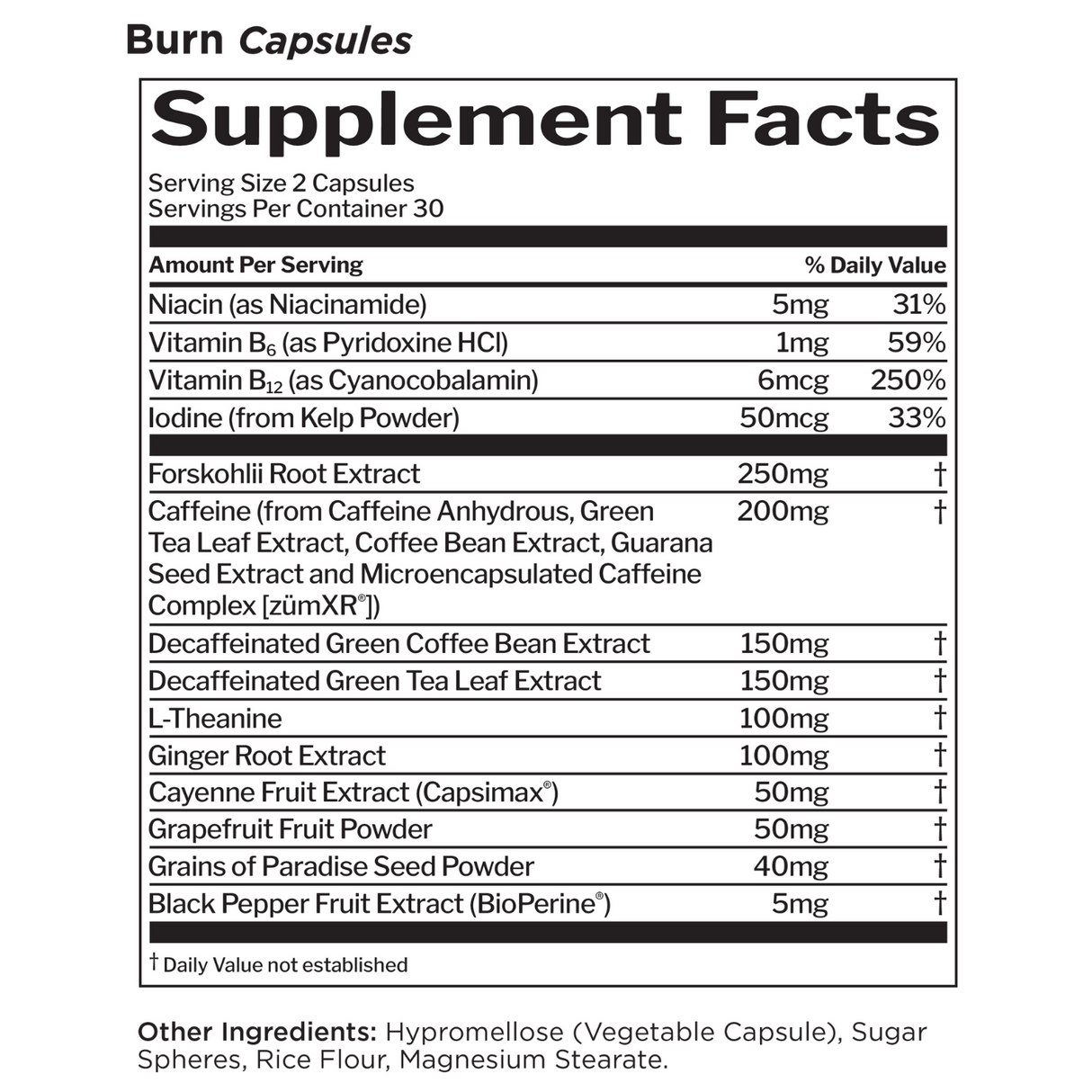 Rule 1 Burn Capsules Supplement Facts