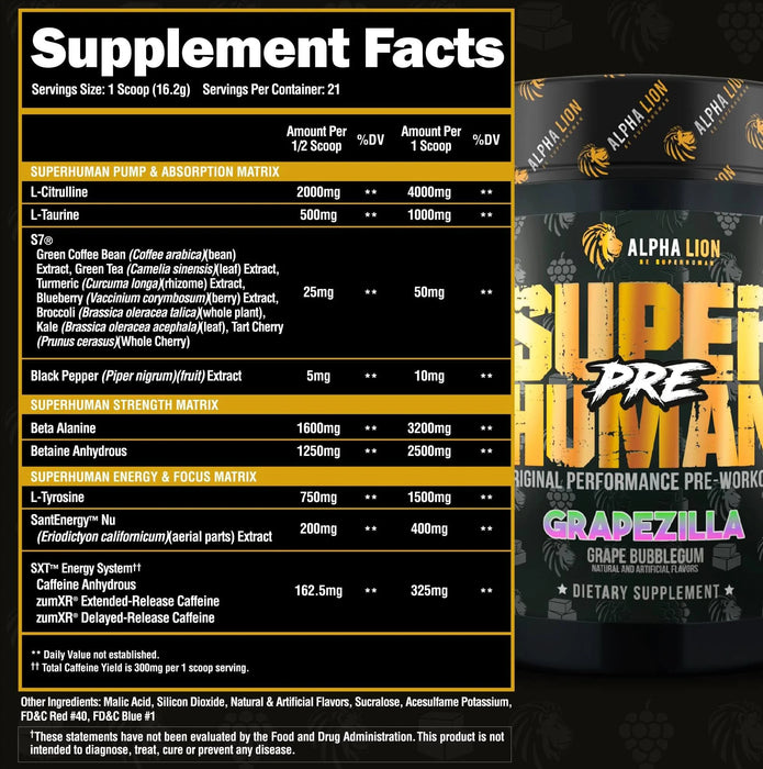 Alpha Lion Superhuman Pre Supplement Facts