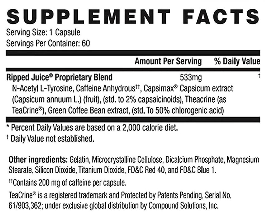 Betancourt Nutrition Ripped Juice EX2 Supplement Facts