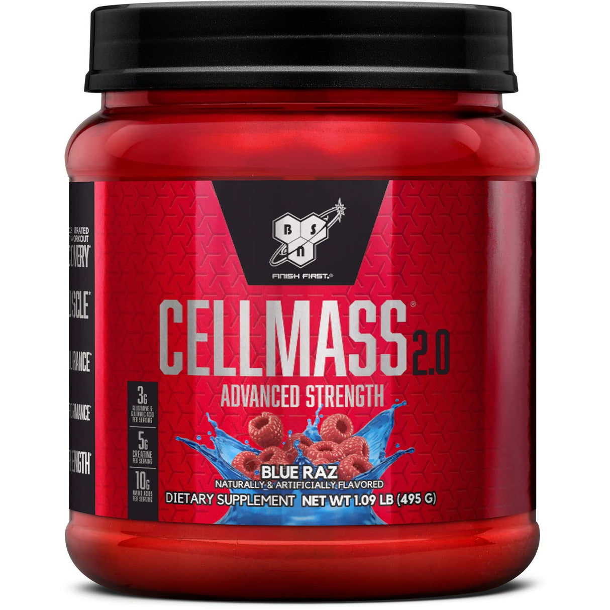 BSN CELLMASS 2.0 Post Workout Recovery with BCAA, Creatine, & Glutamine - Keto Friendly - Blue Raz, (50 Servings)