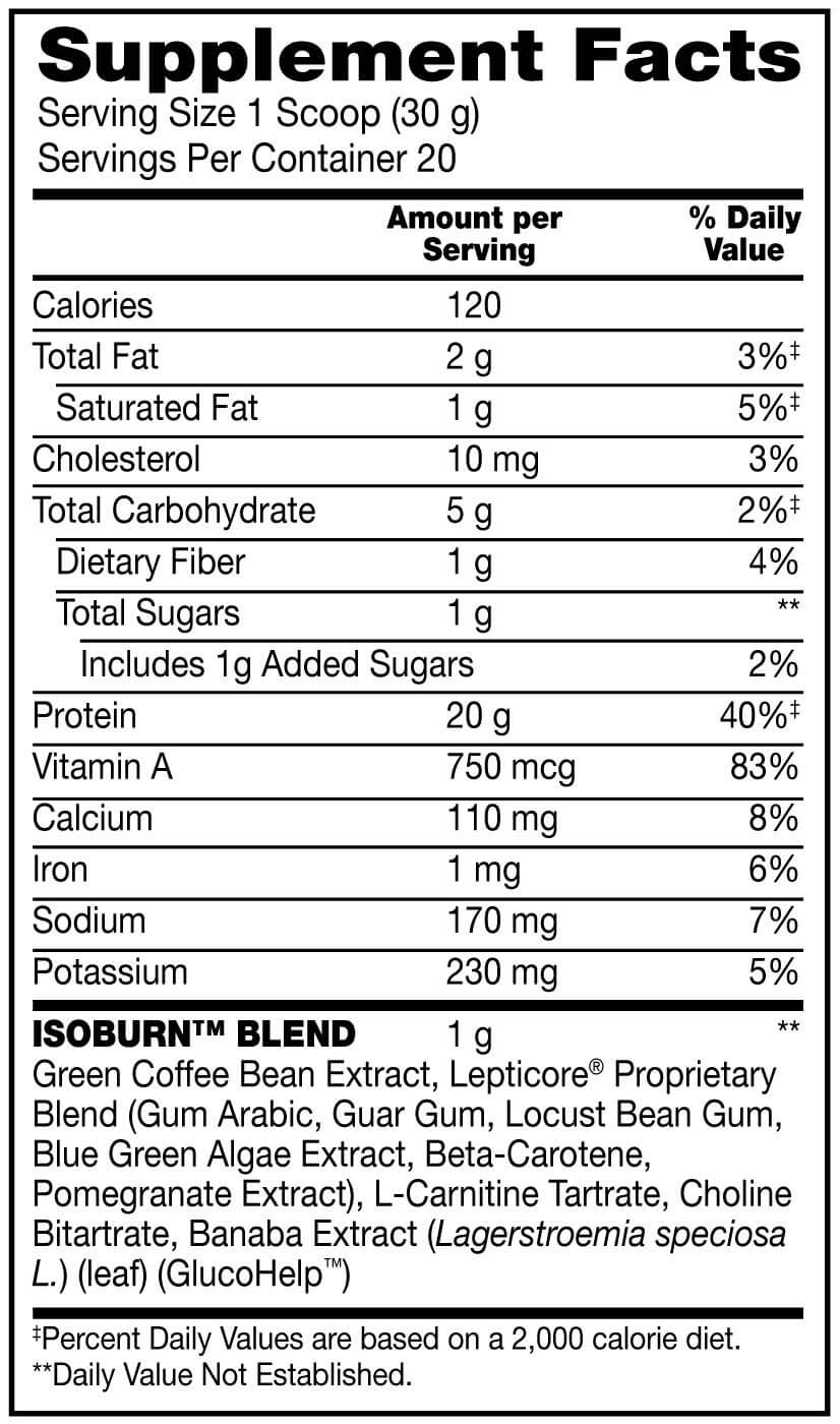 BSN Isoburn Lean Whey Protein Supplement Facts