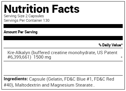 EFX Sports Kre-Alkalyn EFX Supplement Facts