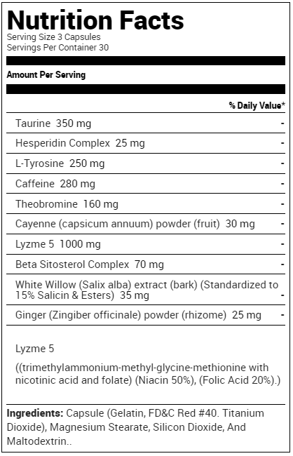 EFX Sports LYZME5 Weight Loss Supplement Energy, Thermogenic, Focus - Supplement Facts