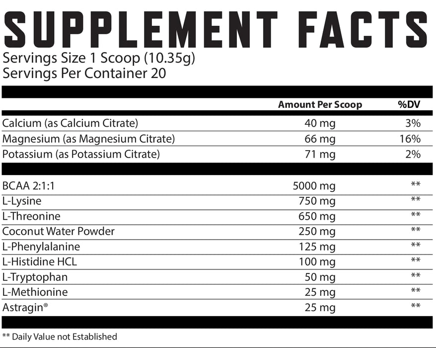 Klout PWR Nero BCAA + EAA Supplement Facts