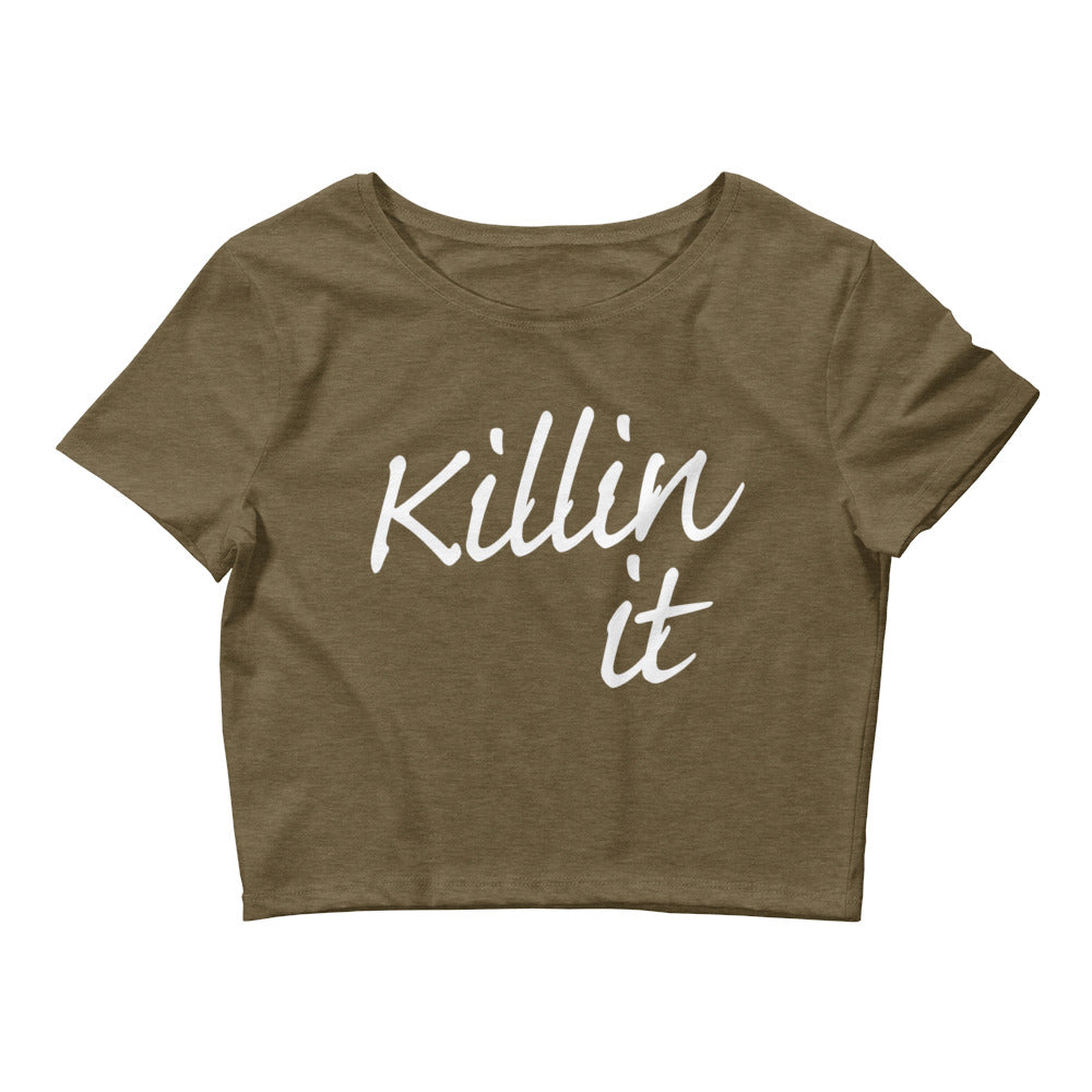 Supplement City Women’s Killin It Crop Tee - Heather Olive