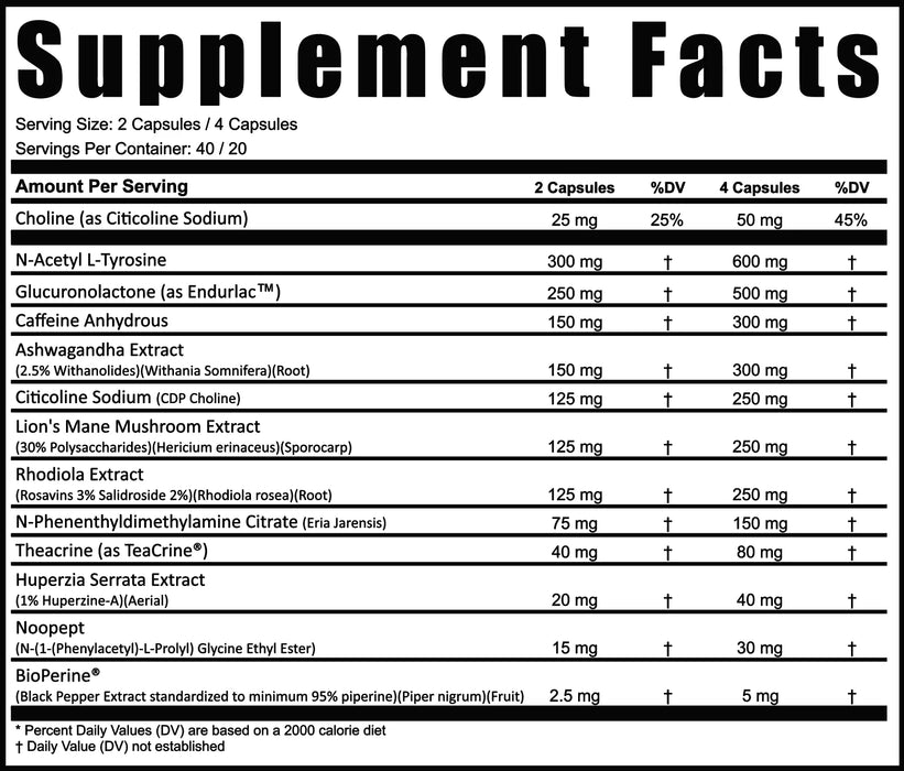 MuscleForce Grind Nootropic, Supplement Facts