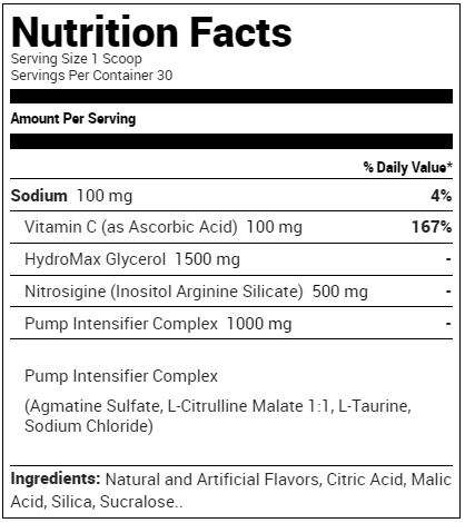 Nutrakey Hydro Pump Stim Free Pre-Workout, 30 Servings - Supplement Facts