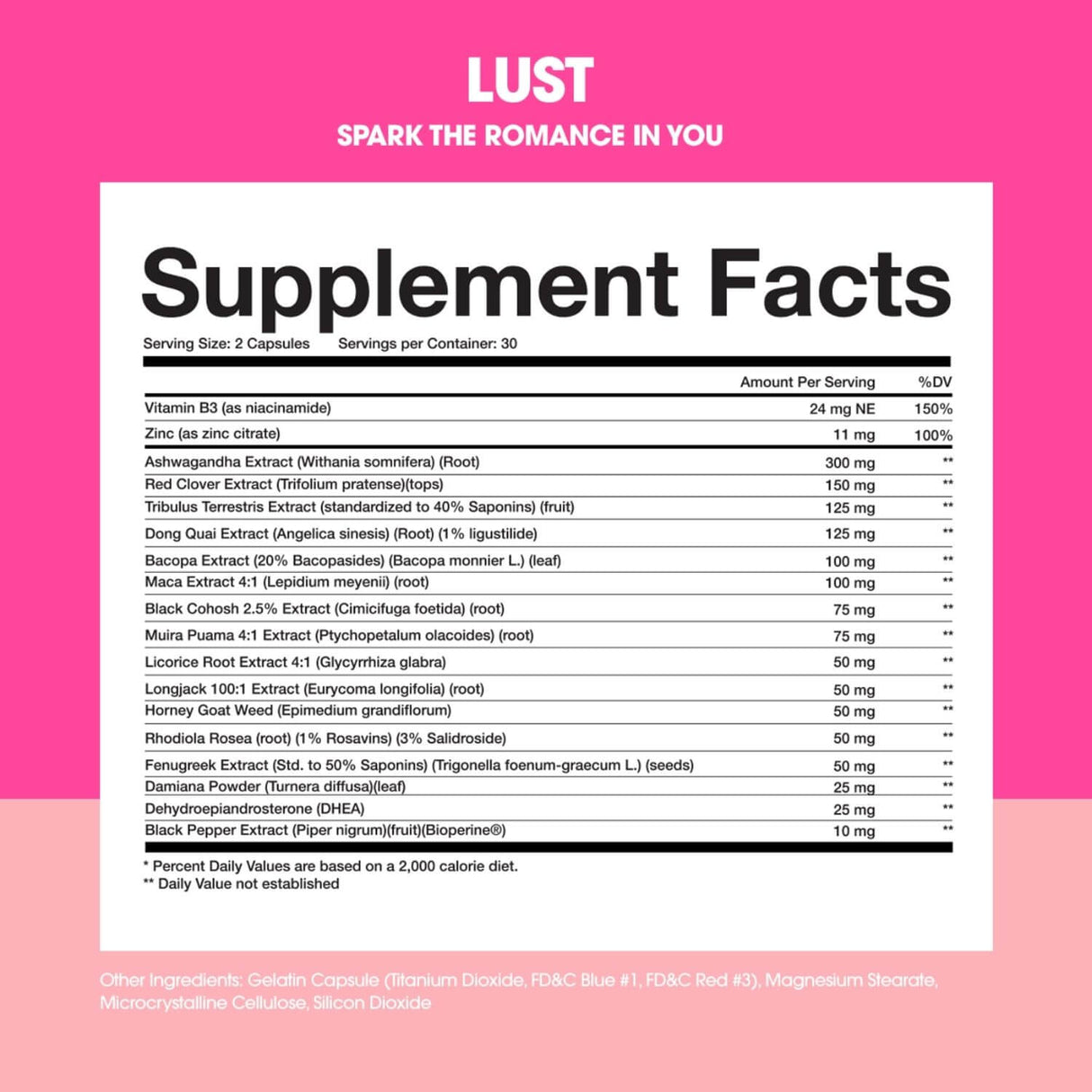 Obvi Lust Supplement Facts