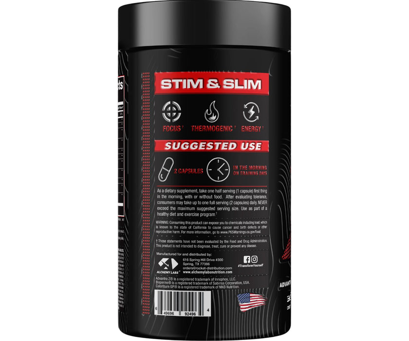 Alchemy Labs Stim & Slim Fat Burner,Back Information -  30 Servings
