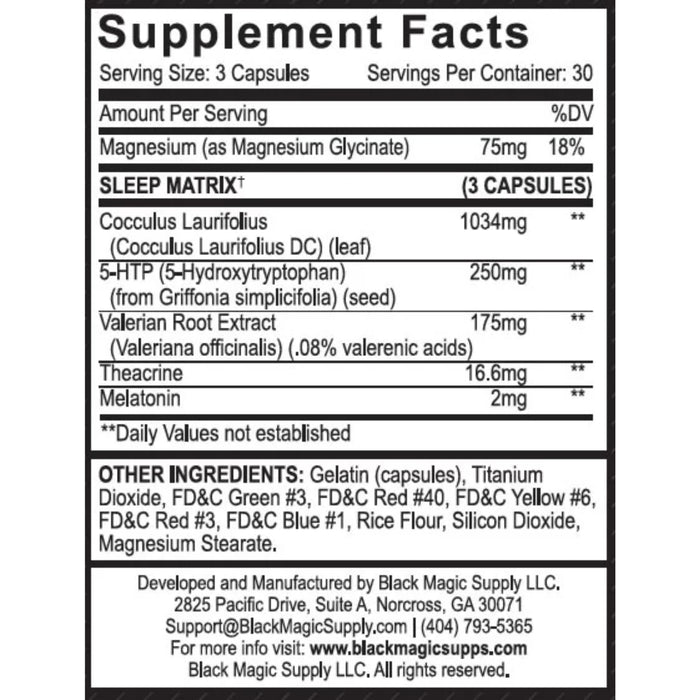 Black Magic Supply Dusk To Dawn Supplement Facts