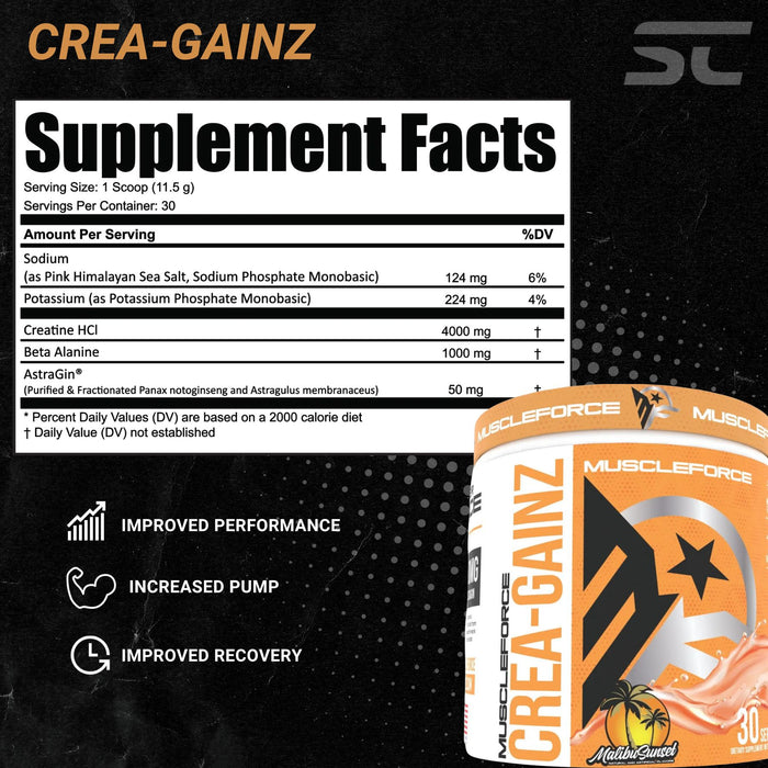 MuscleForce Ultimate Pre-Workout Stack - Crea-Gainz Supplement Facts