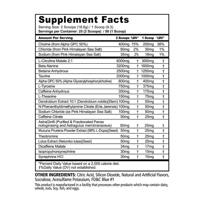Panda Supplements Rampage Extreme Pre-Workout Supplement Facts  