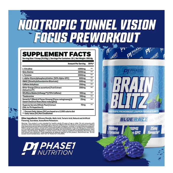 Phase One Brain Blitz Supplement Facts- Blue Razz