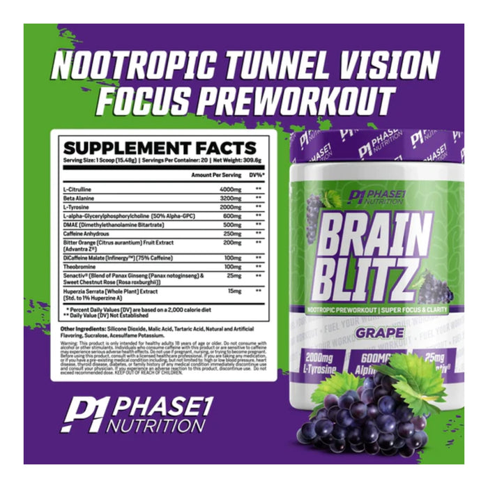 Phase One Brain Blitz Supplement Facts- Grape