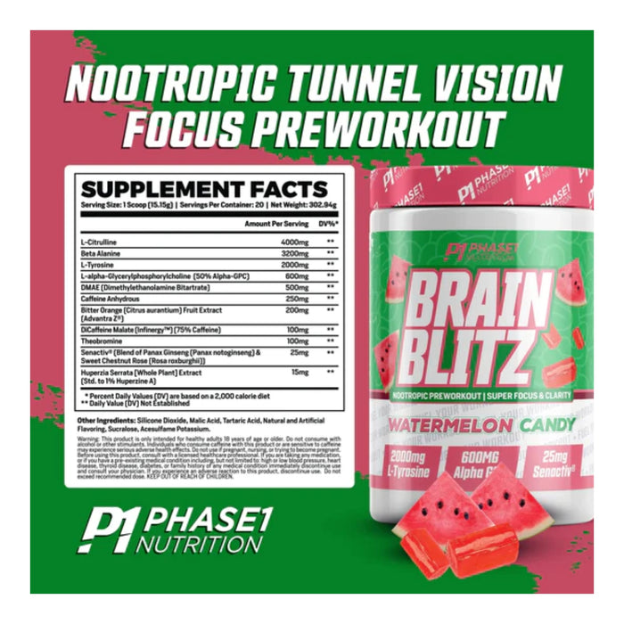 Phase One Brain Blitz Supplement Facts- Watermelon Candy