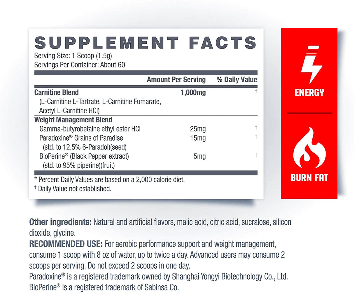 Betancourt Nutrition Plus Series Carnitine Supplement Facts