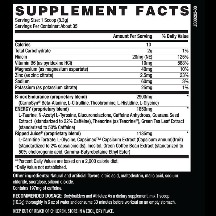 Betancourt Nutrition B-NOX Ripped Thermogenic Pre-Workout - Supplement Facts