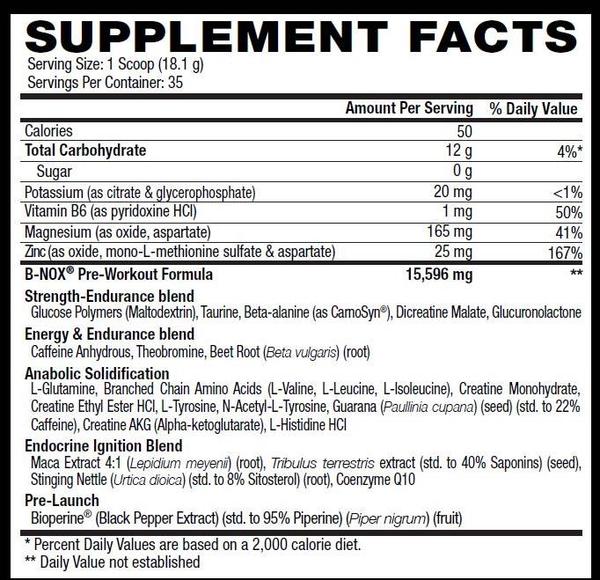 Betancourt Nutrition B Nox Pre-Workout Label
