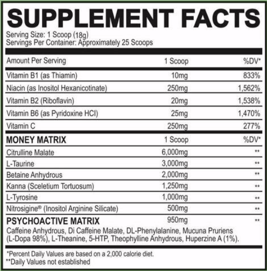 Black Magic BZRK Limited Edition Money Mojito - Supplement Facts