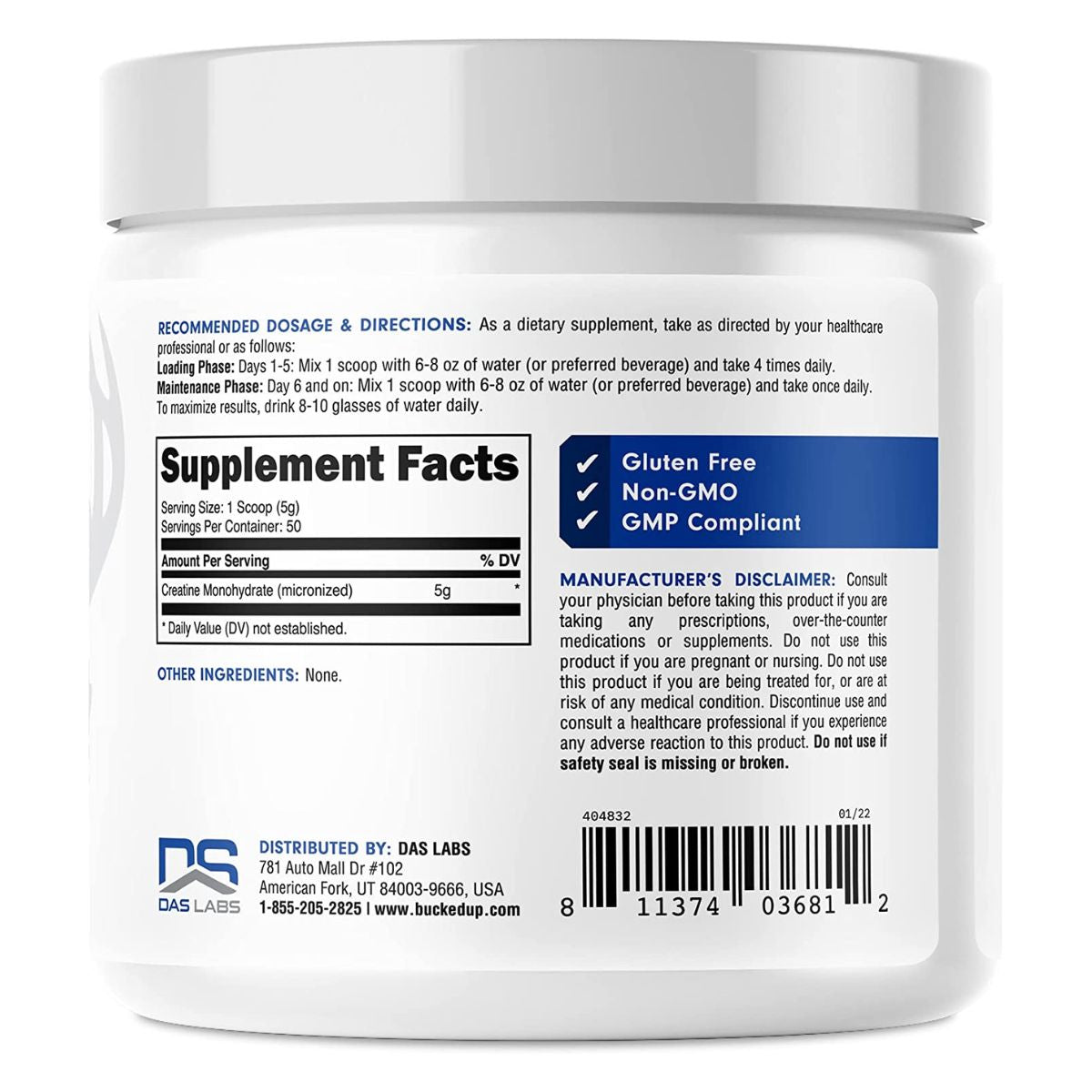 Bucked Up Creatine Monohydrate Label
