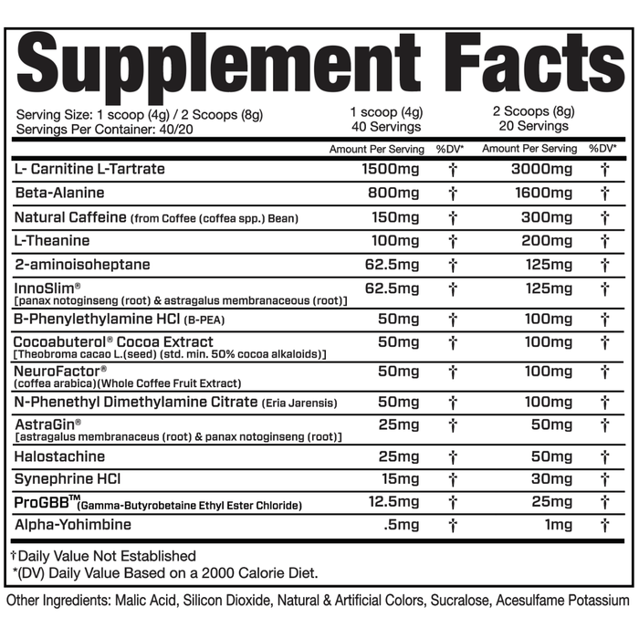 MuscleForce Defiant Shredded Supplement Facts