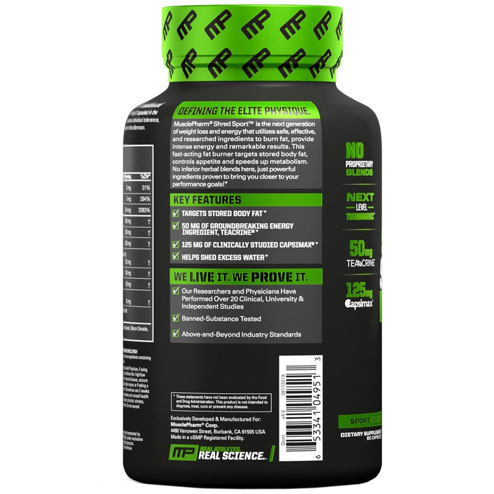 MusclePharm Shred Sport Fat Burner Features