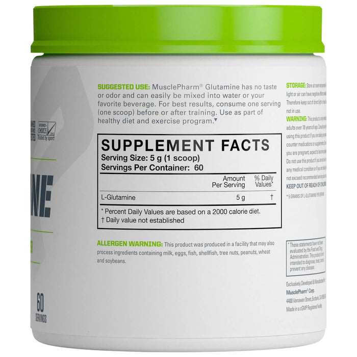 MusclePharm Essentials Glutamine Powder Label