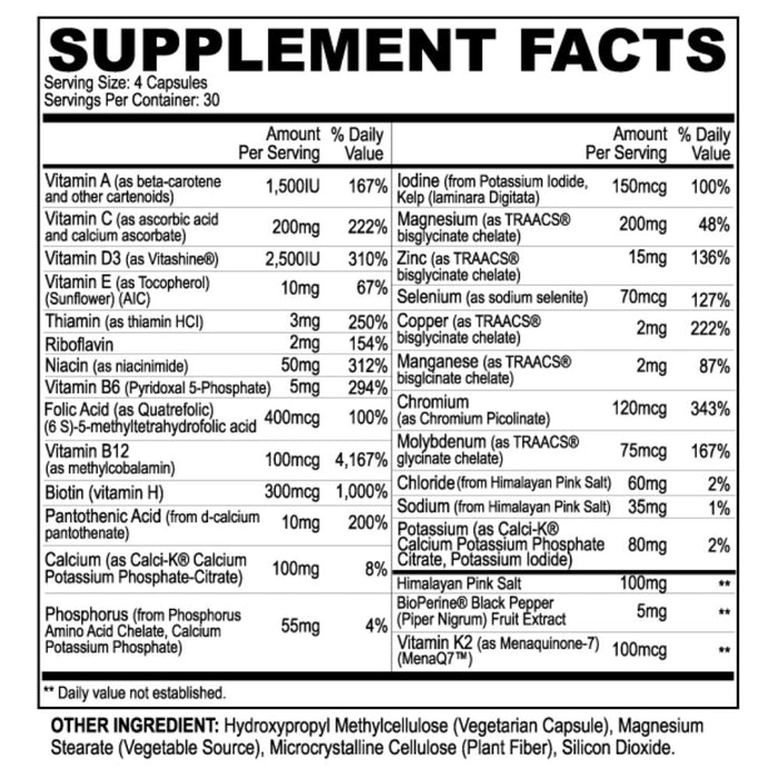 MyoBlox Multivitamin Supplement Facts