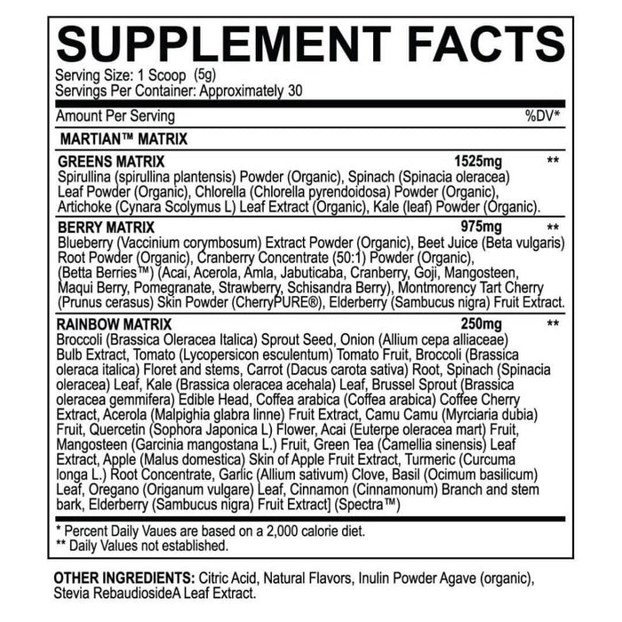 MyoBlox Martian Greens Supplement Facts