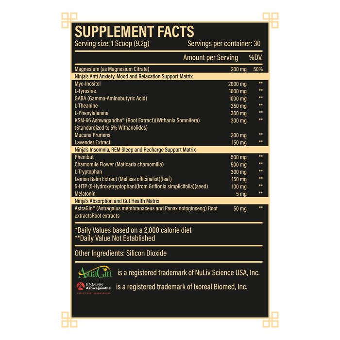 Ninja Zen Supplement Facts