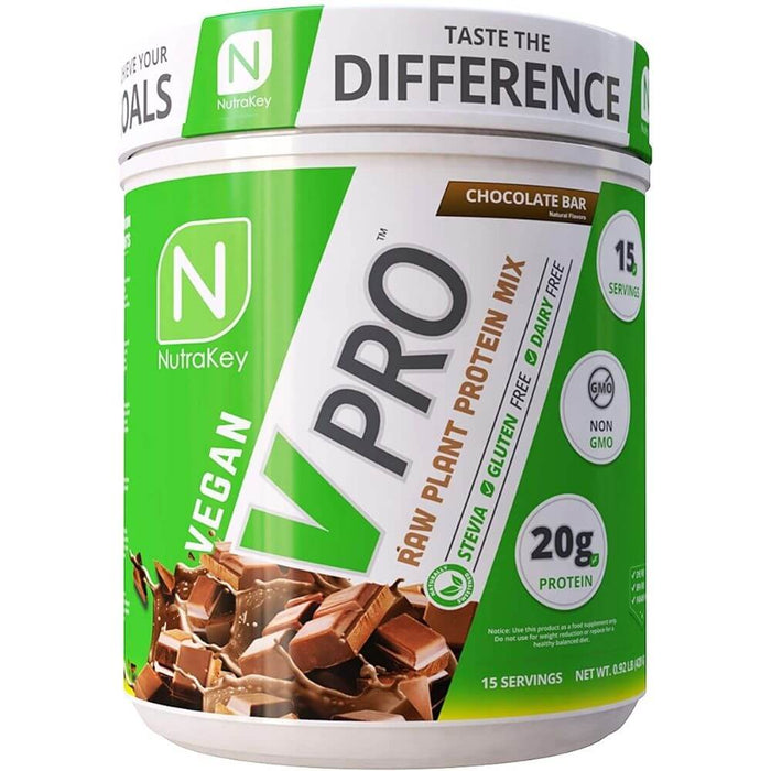 NutraKey V-Pro, Raw Plant Protein Powder - Chocolate Bar 1lb