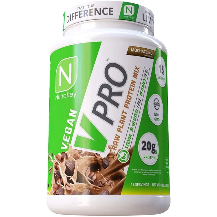 NutraKey V-Pro, Raw Plant Protein Powder - Mochaccino 2lbs
