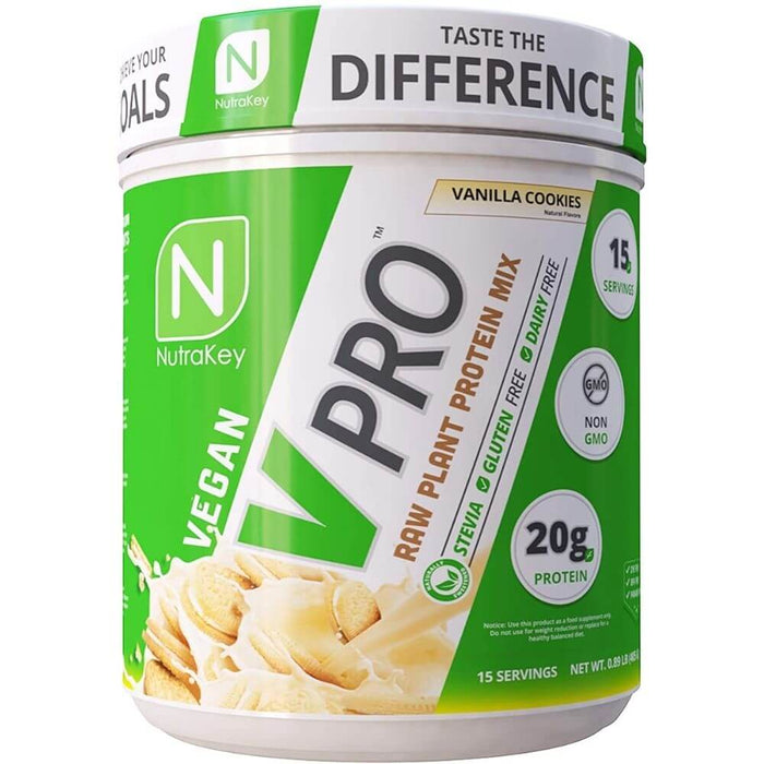 NutraKey V-Pro, Raw Plant Protein Powder - Vanilla Cookies 1lb