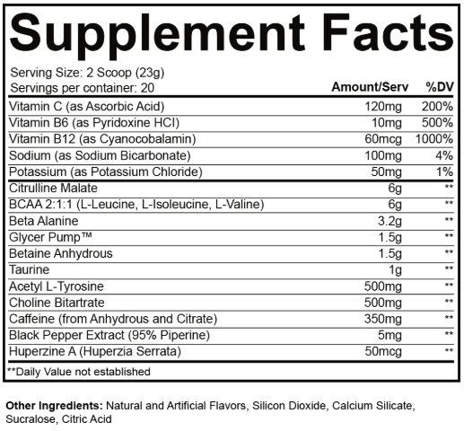 NutraKey TRU Pre Supplement Facts