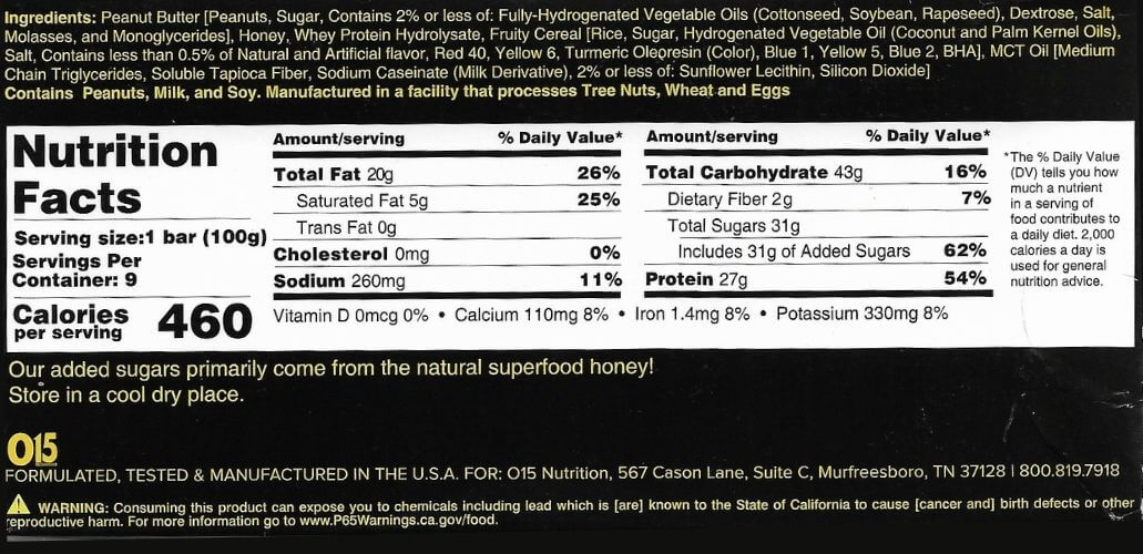 O15 Nutrition Big-O Bar