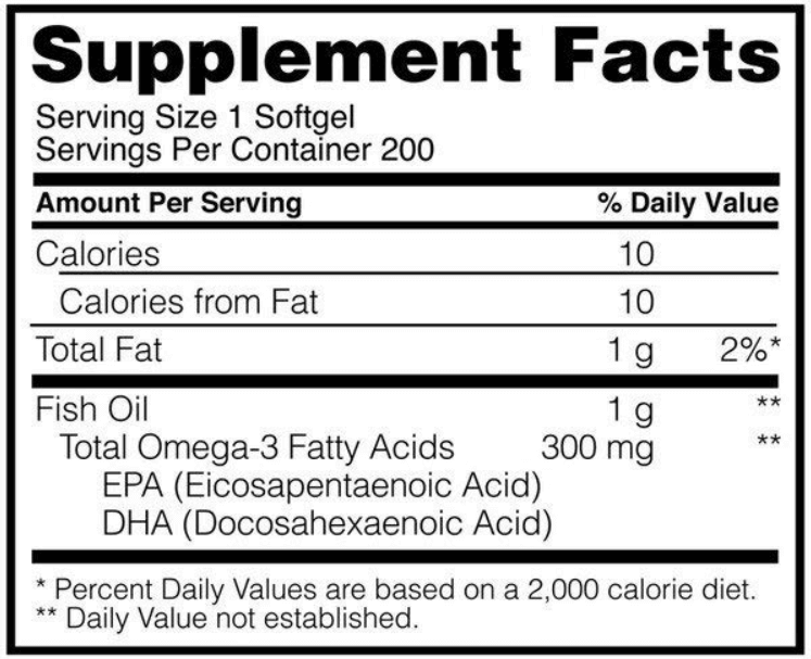 Optimum Nutrition Omega 3 Fish Oil, Supplement Facts